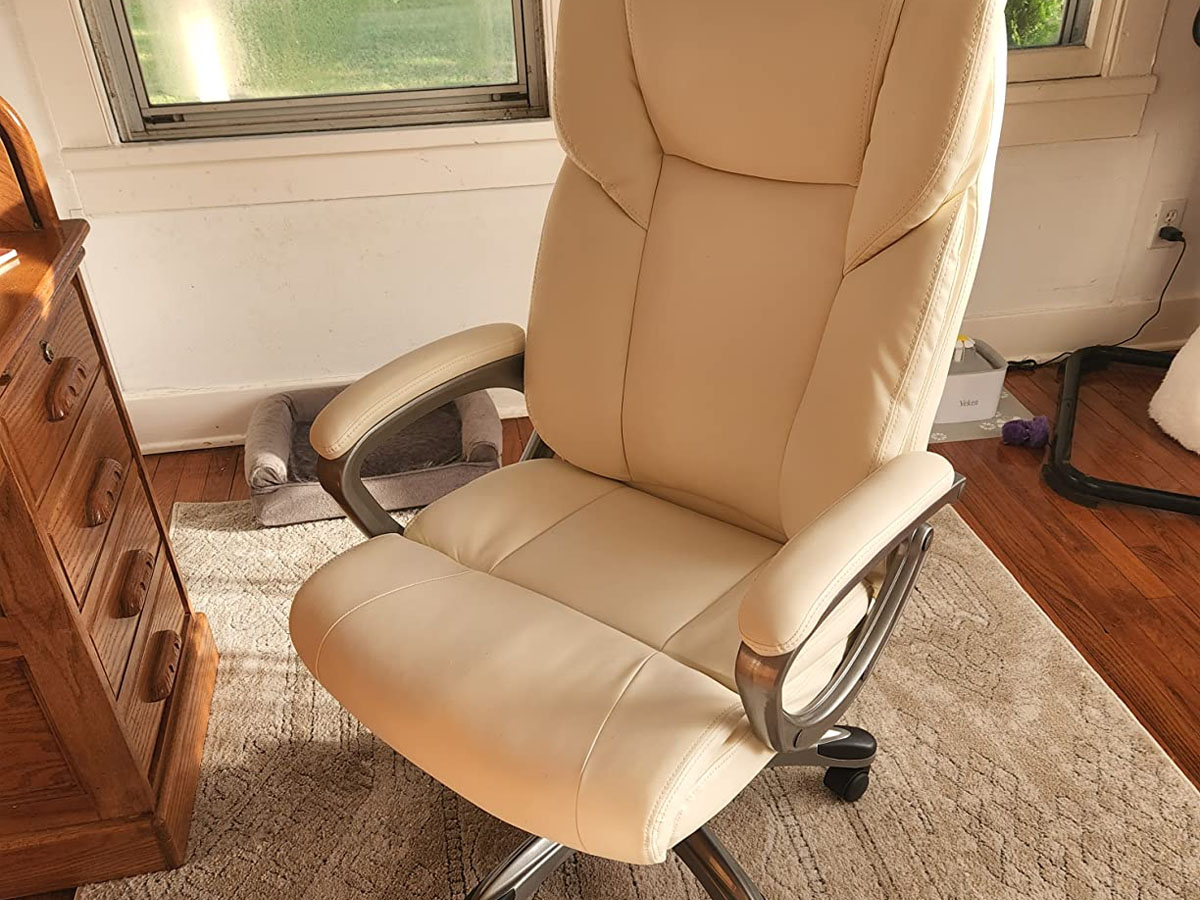 white leather computer chair in office