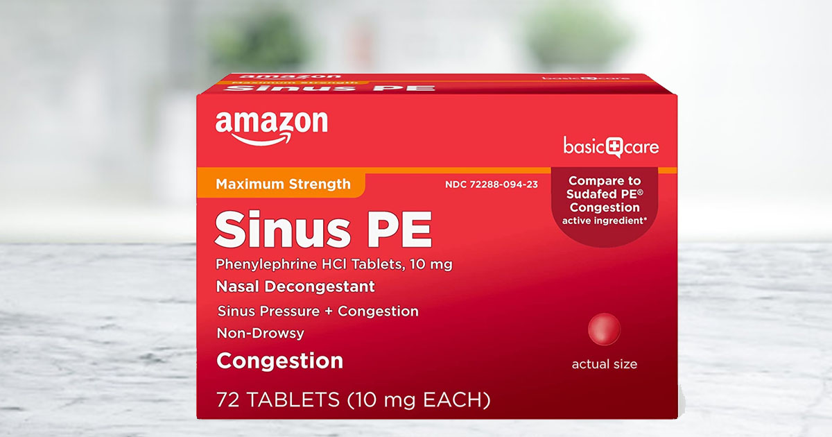 box of amazon sinus PE medicine on counter