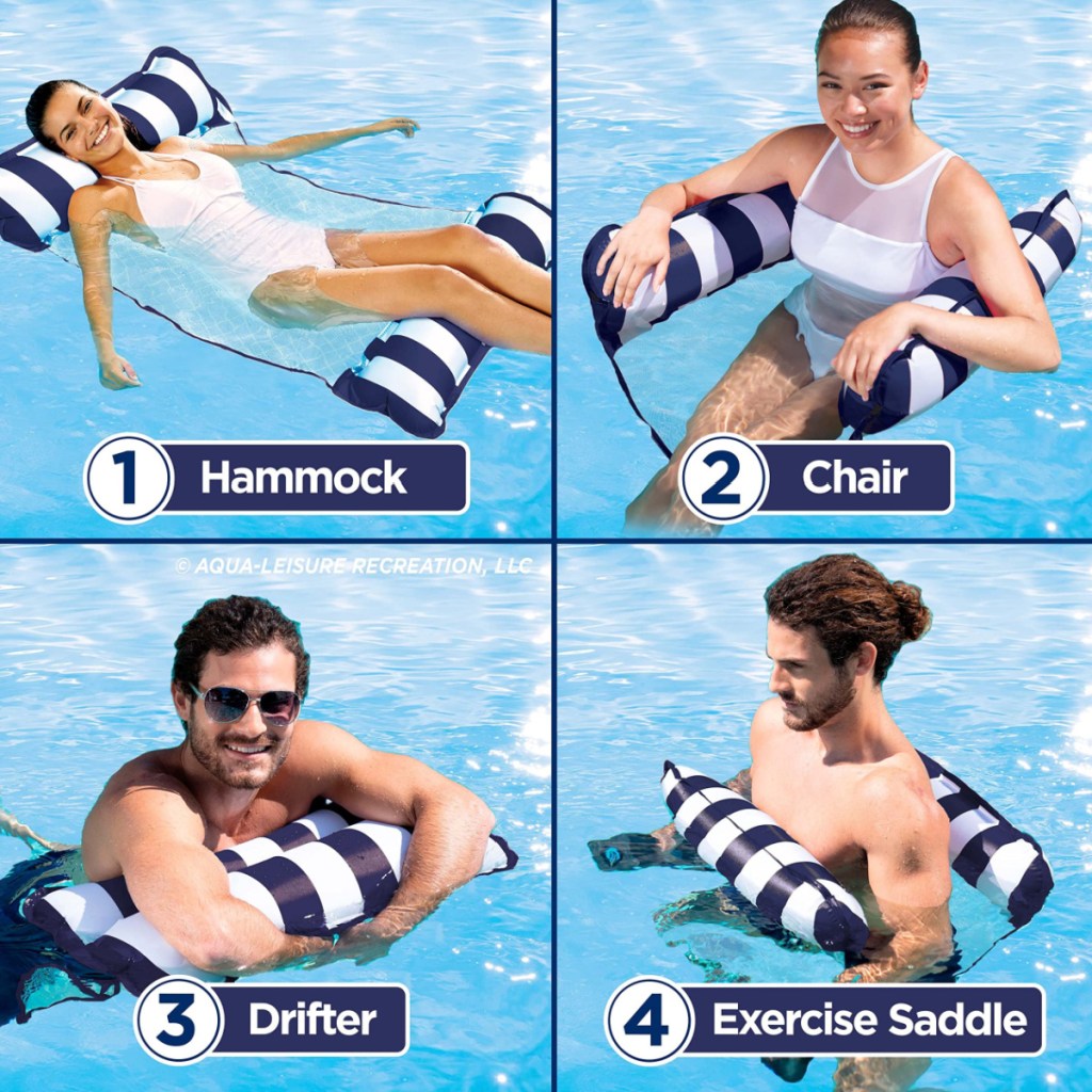 stock image 4 different ways to sit on pool hammock