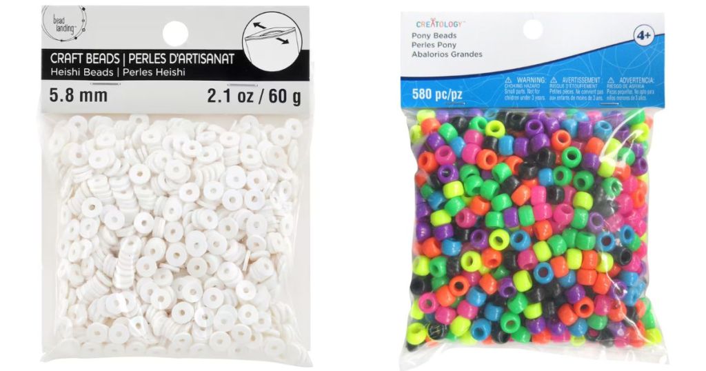 bag of white bracelt beads and bag of colorful bracelet beads
