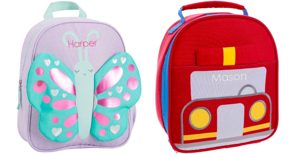 butterfly and firetruck backpacks