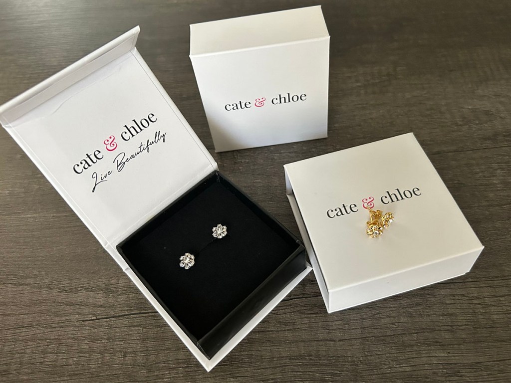 cate and chloe millie earrings sitting on box