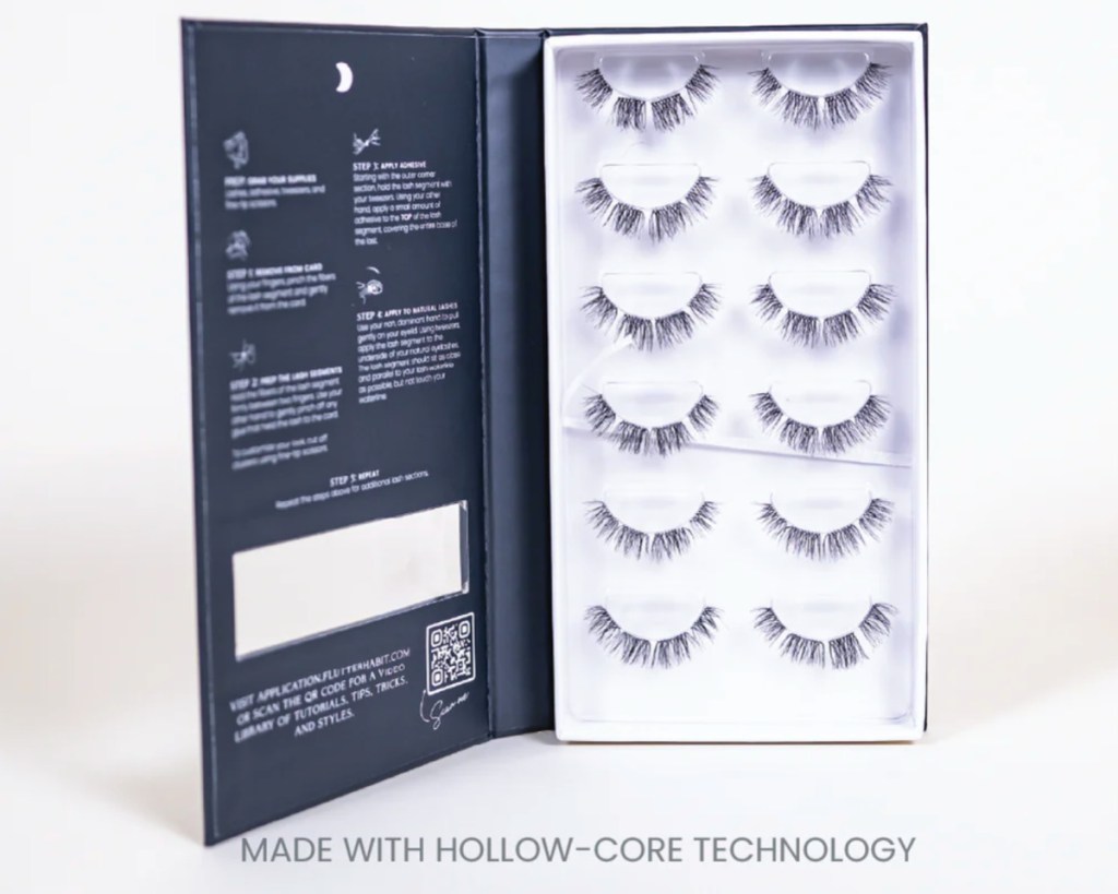 open package of false eyelashes in a row