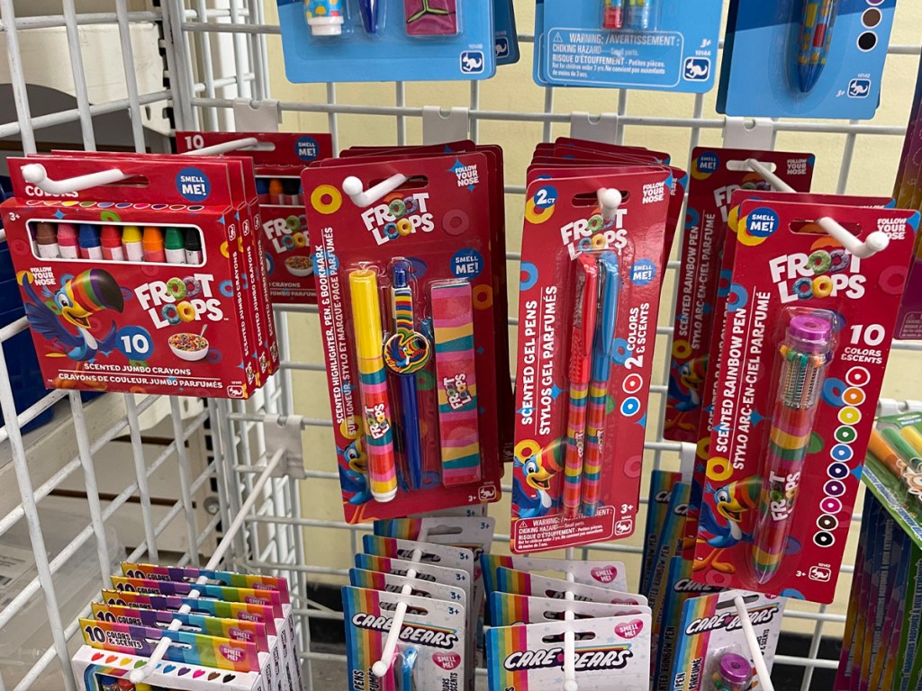 froot loops school supplies hanging on shelf