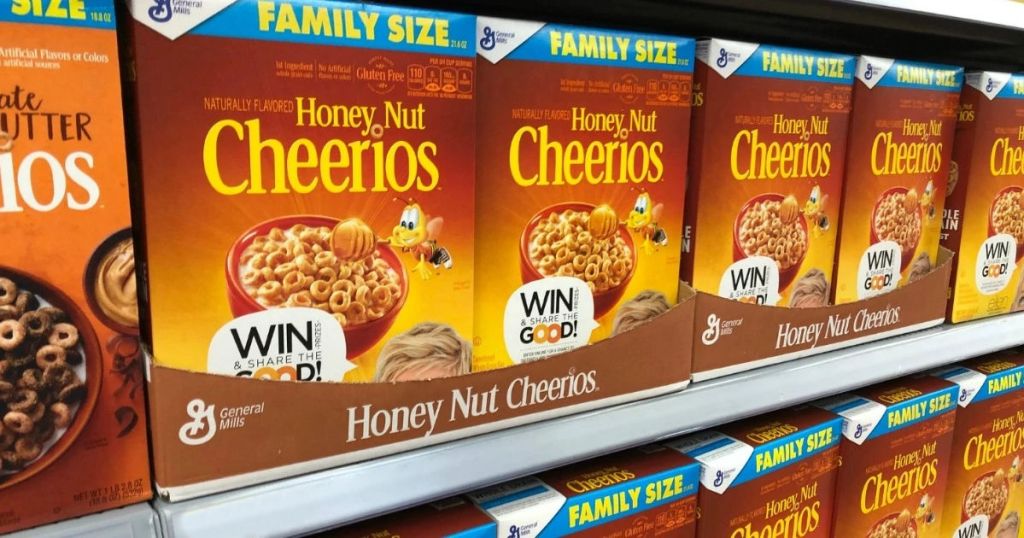 Honey Nut Cheerios on grocery store shelf