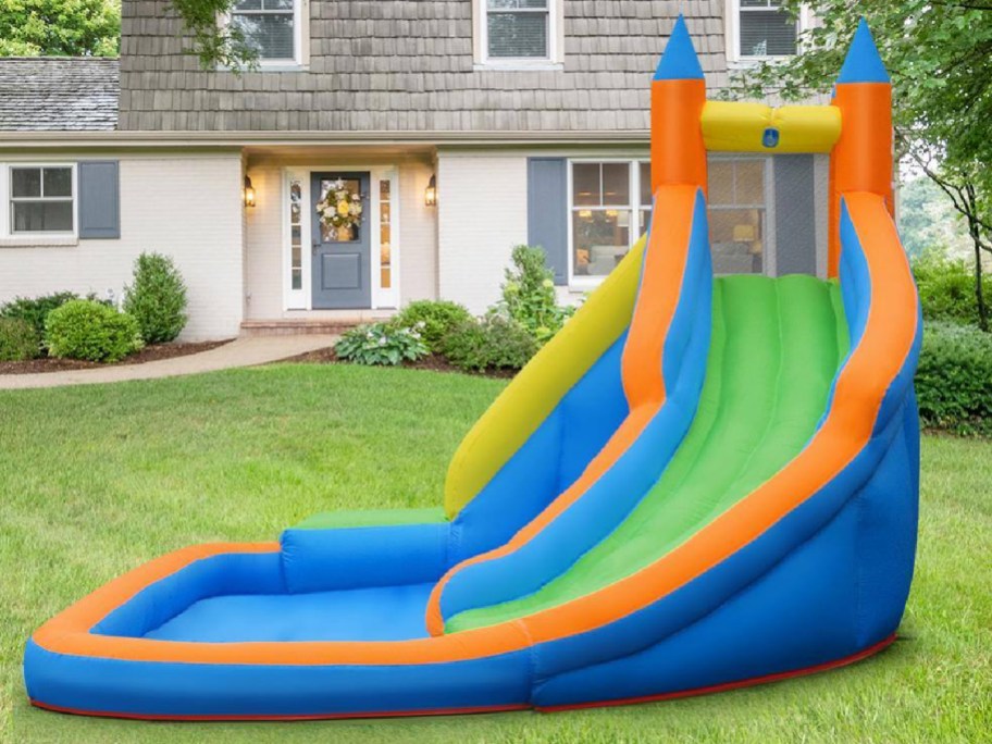inflatable slide in front yard