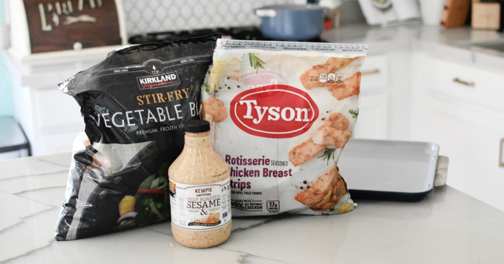 ingredients for Costco chicken and veggies easy sheet pan meal