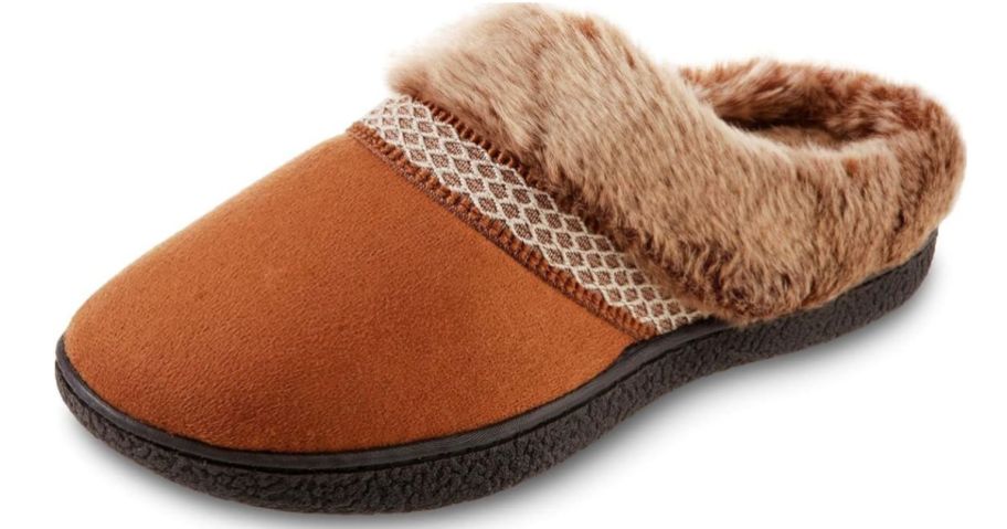 isotoner mallory slipper in cognac on a white background