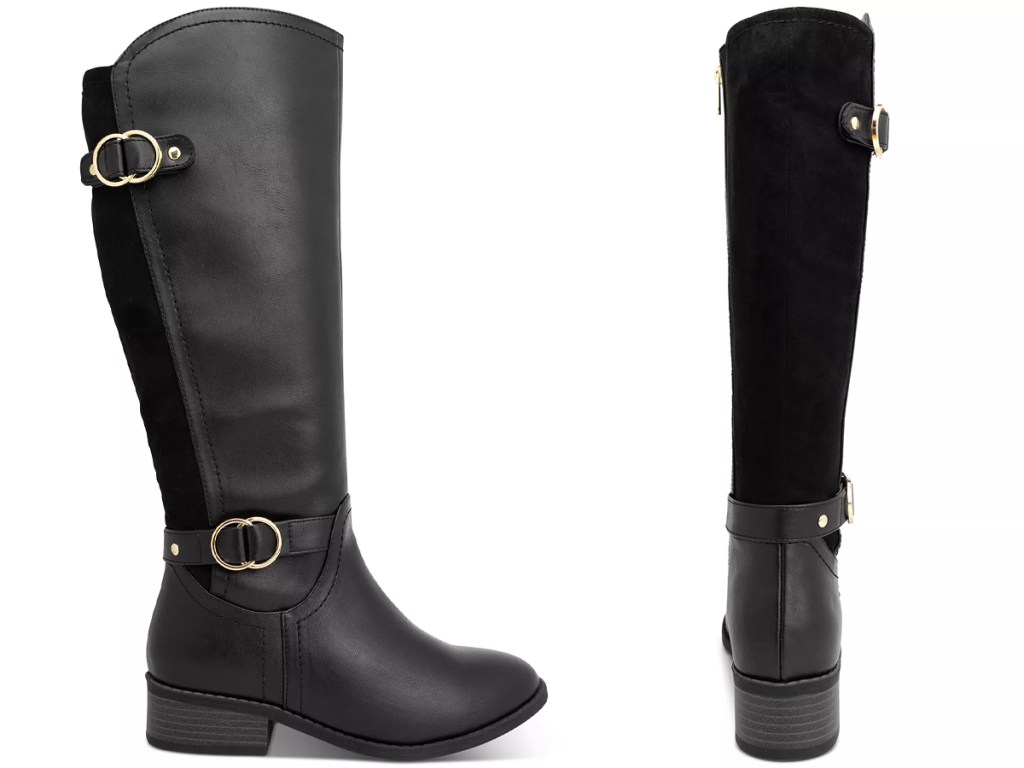 side and back image of black tall womens riding boots