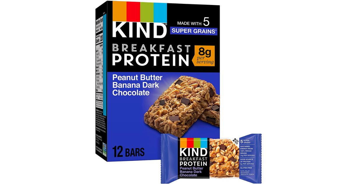 kind breakfast protein bars peanut butter, banana, dark chocolate flavored