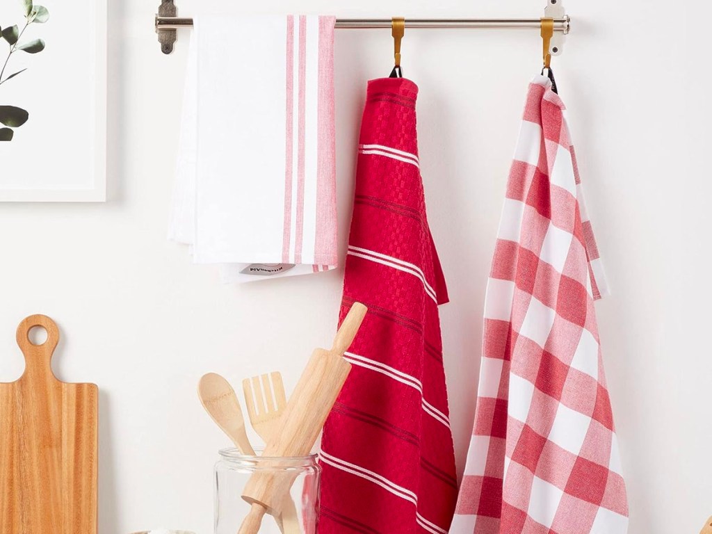 red and white kitchenaid towels