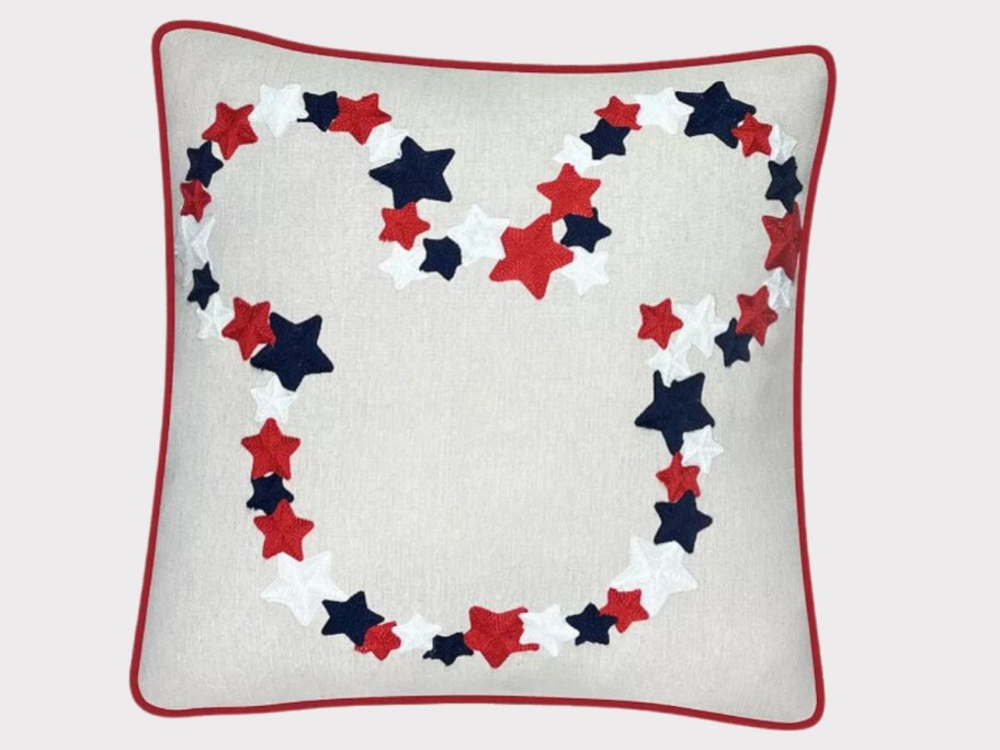 tan, red, white and blue Disney Mickey mouse head patriotic pillow