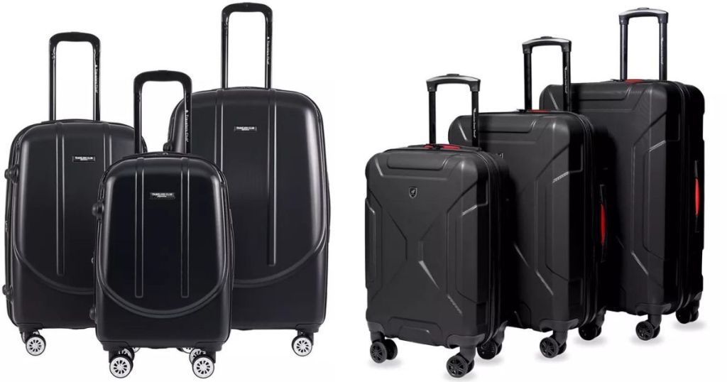 2 sets of 3 black luggage on wheels