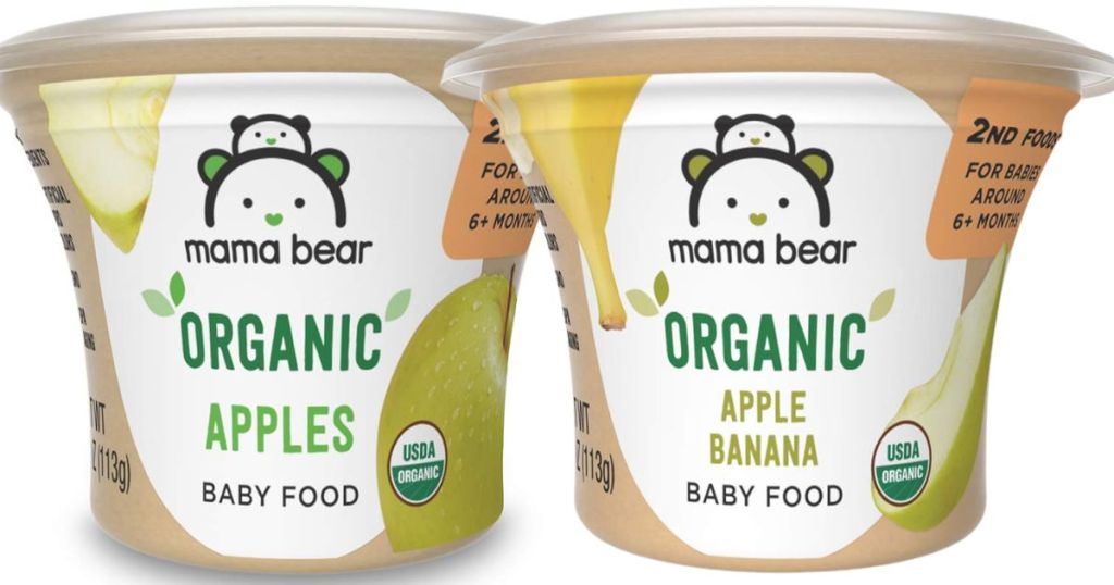 mama bear organic apples and apple banana baby food jars