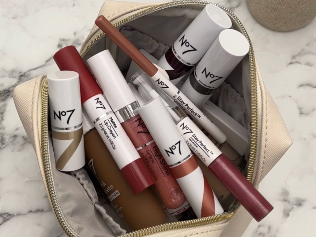 no7 beauty products in a cosmetic case