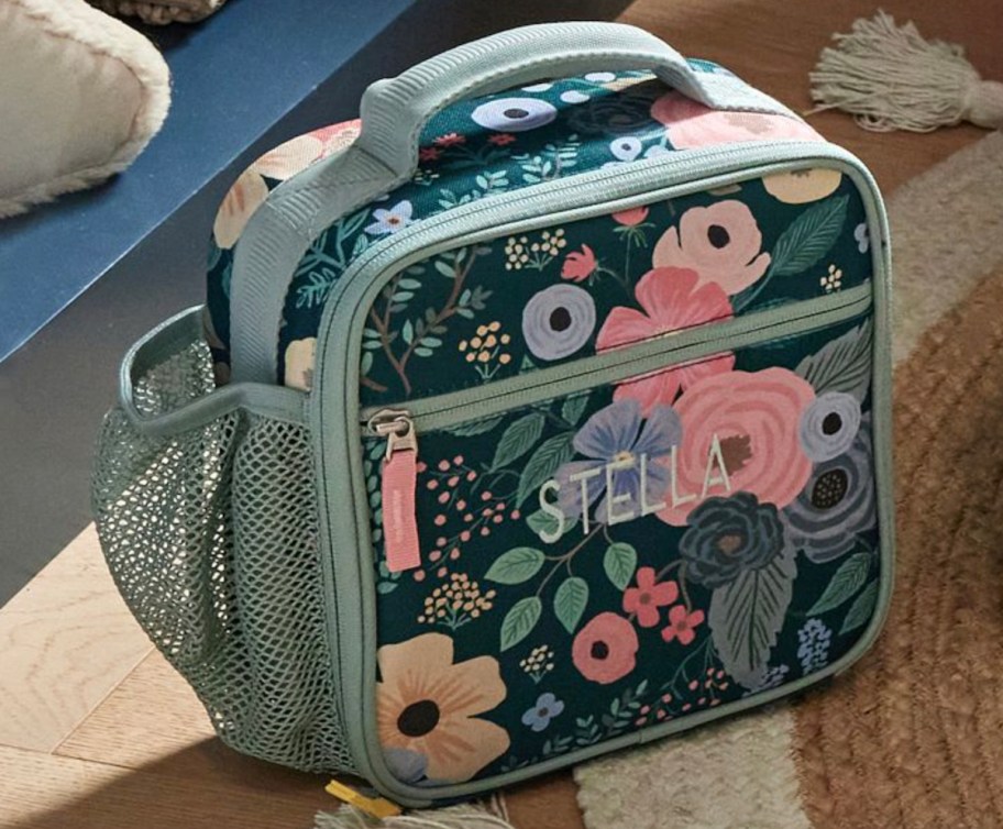 floral lunchbox with water bottle pocket