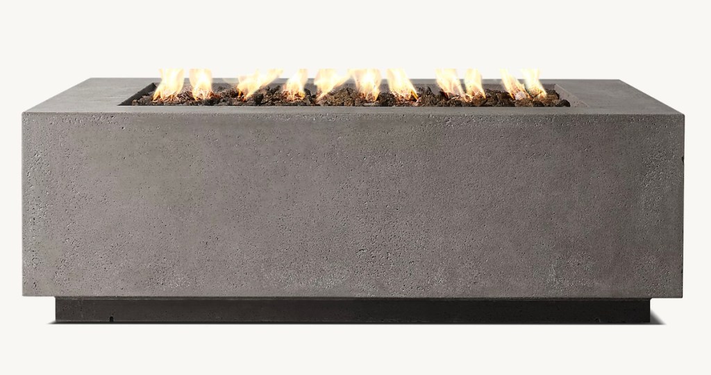 stock photo of rectangular concrete fire pit table 