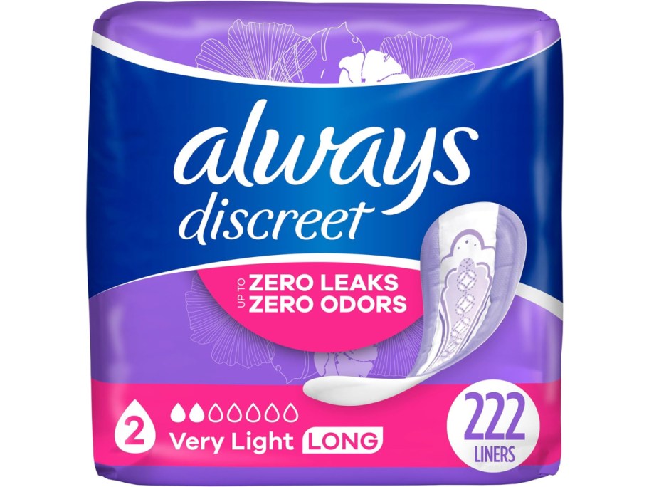 stock image of Always Discreet Adult Incontinence & Postpartum Liners Size 2 222 Count