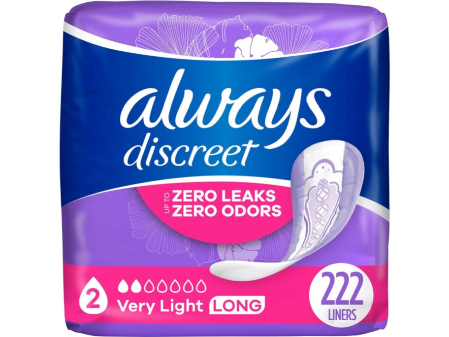 stock image of Always Discreet Adult Incontinence & Postpartum Liners Size 2 222 Count