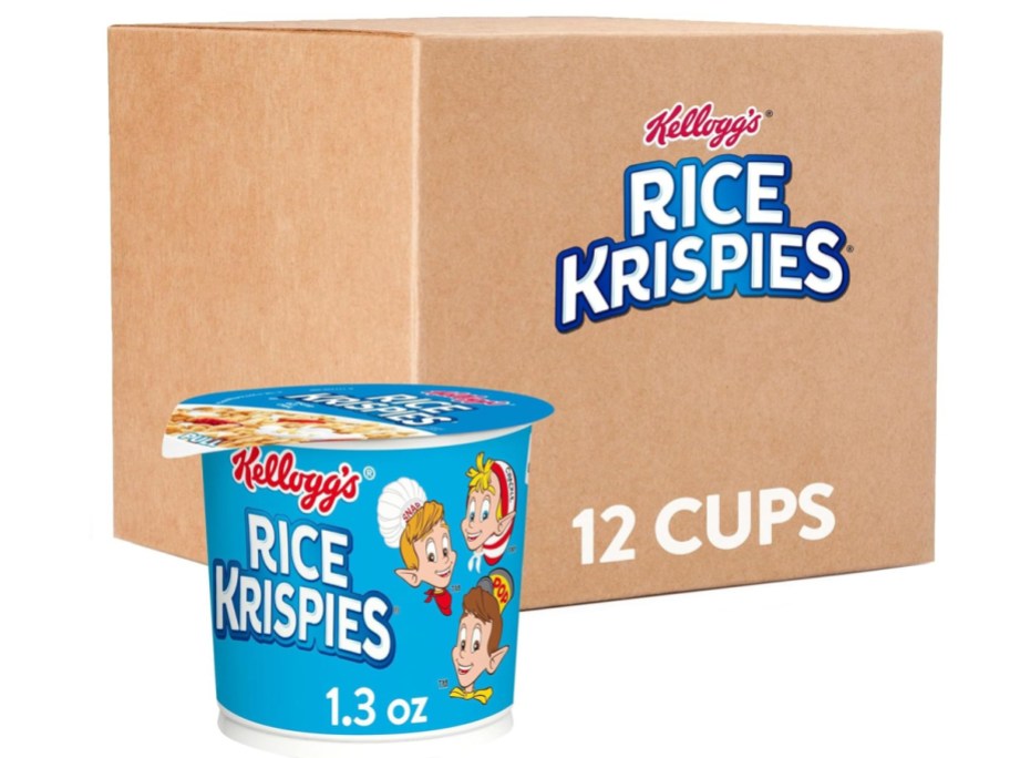stock image of Rice Chrispy treat cups and a box behind it