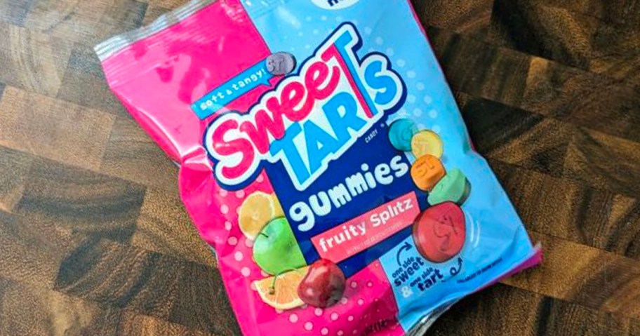 sweet tarts gummies bag on table