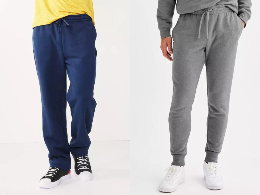 two men wearing tek gear fleece pants and joggers