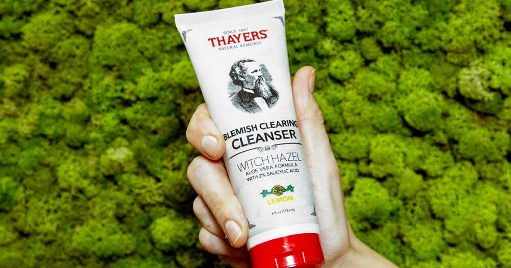 hand holding thayers witch hazel cleanser
