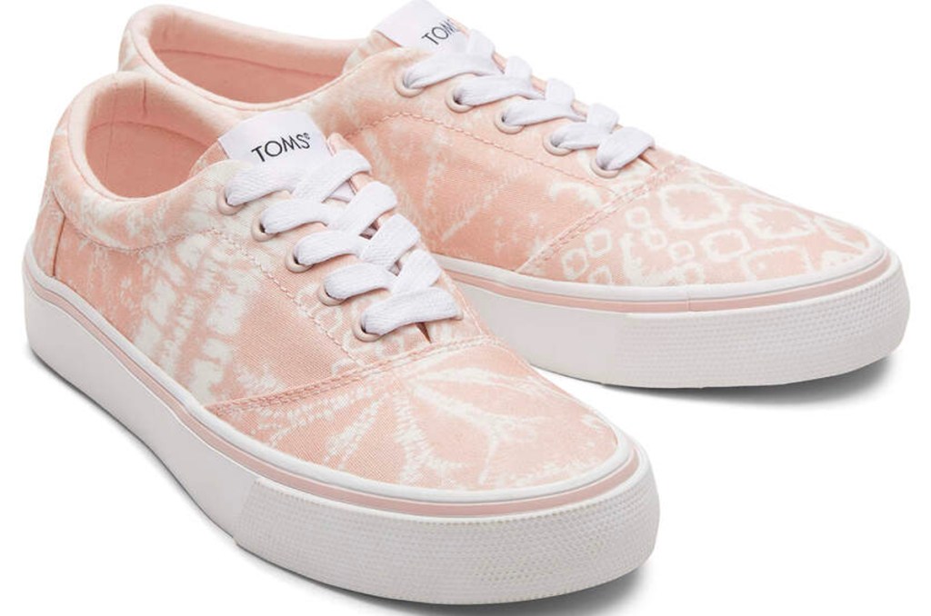 pink and white toms shoes