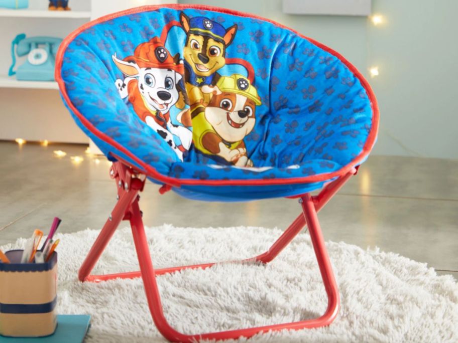 toddler's paw patrol saucer chair in a bedroom