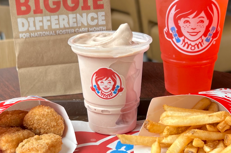 wendy's frosty, drink, fries, and nuggets