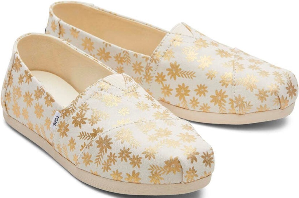 white and gold flower shoes