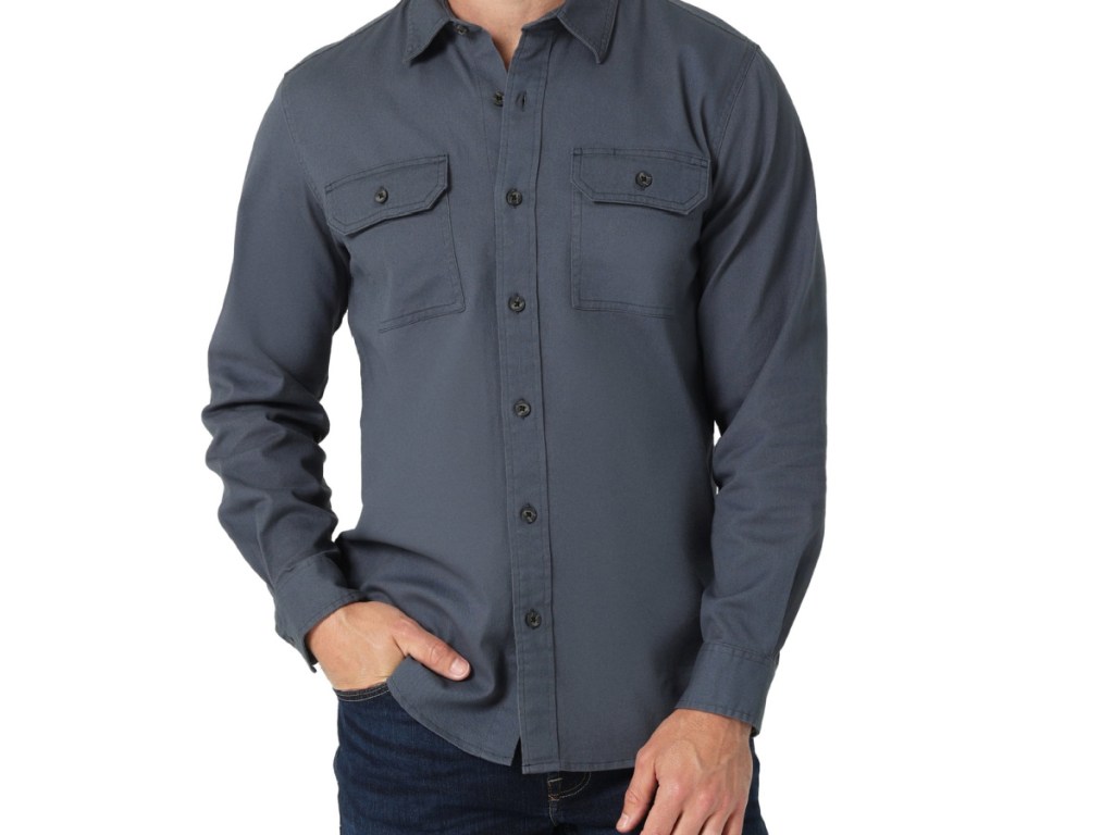 man wearing a wrangler shirt