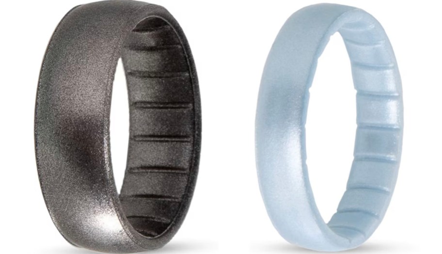 gray and blue silicone rings 