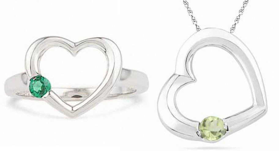 silver heart ring and necklace