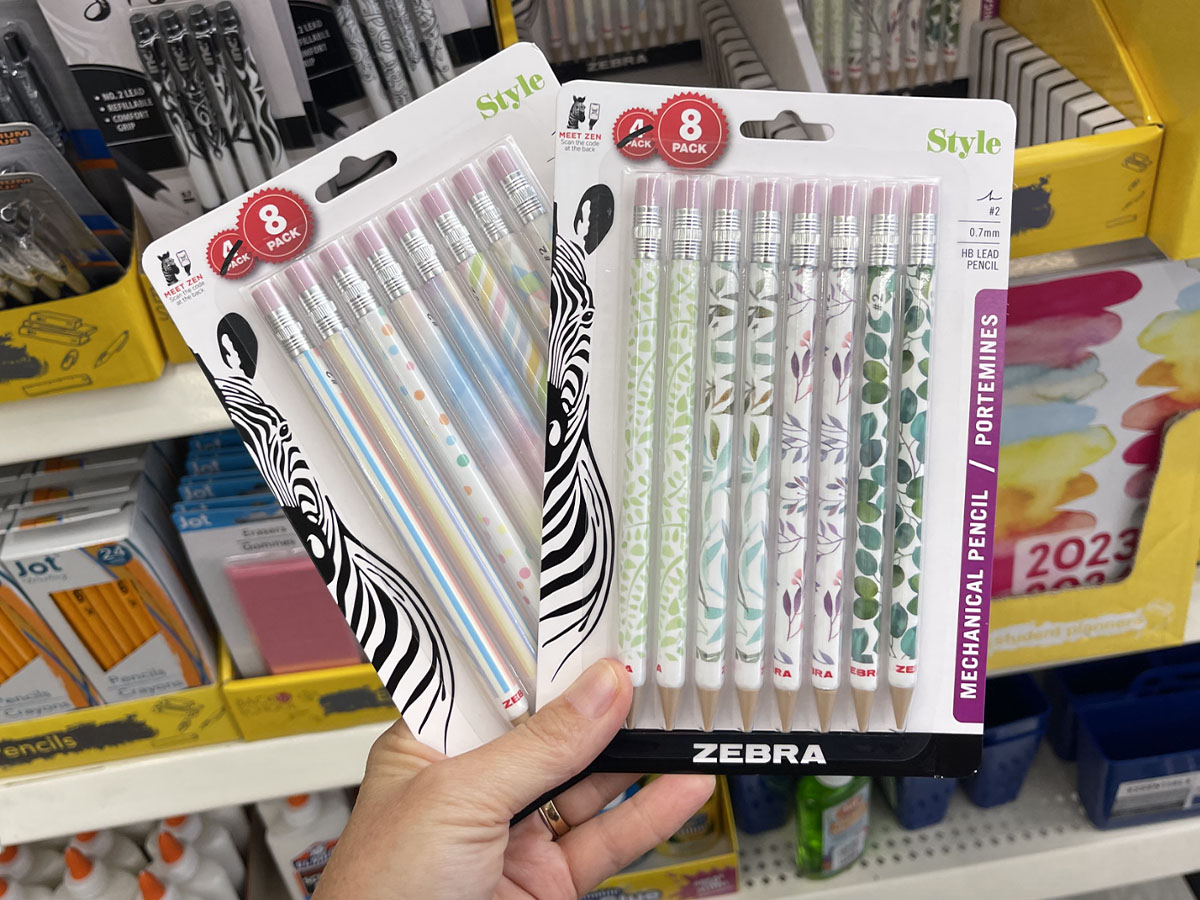 hand holding zebra pens packs
