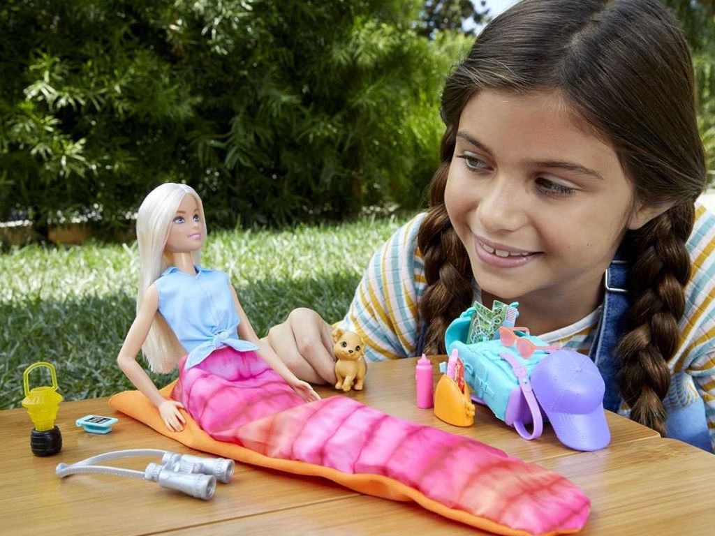 Barbie Malibu Camping Playset with Doll, Pet Puppy & 10+ Accessories