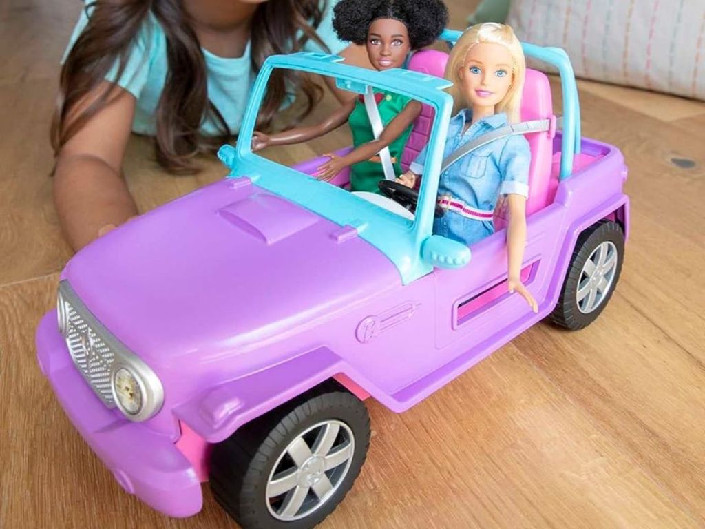 Barbie Toy Car, Purple Off-Road Vehicle with 2 Pink Seats and Rolling Wheels