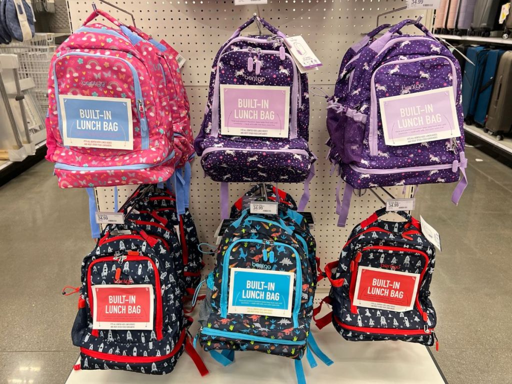 Bentgo 2-in-1 Backpack & Insulated Lunch Bags shown on store endcap