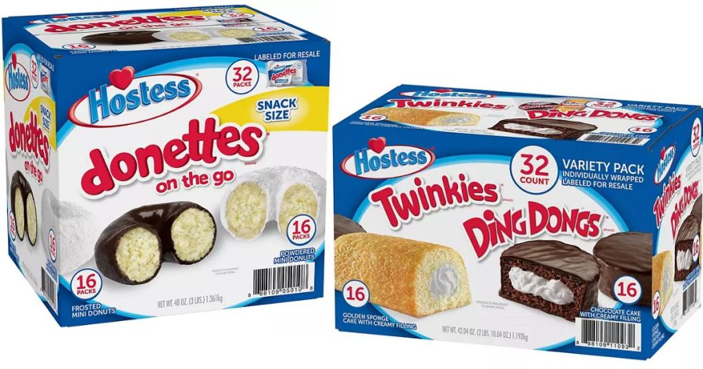 Hostess Mini Powdered & Frosted Chocolate Donettes 32 pk. and Twinkie and Ding Dong 32 pk