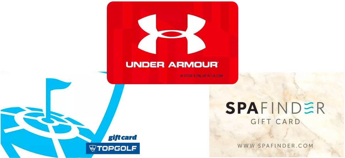 $50 Select Prepaid Gift Cards from top golf underarmor and spa finder