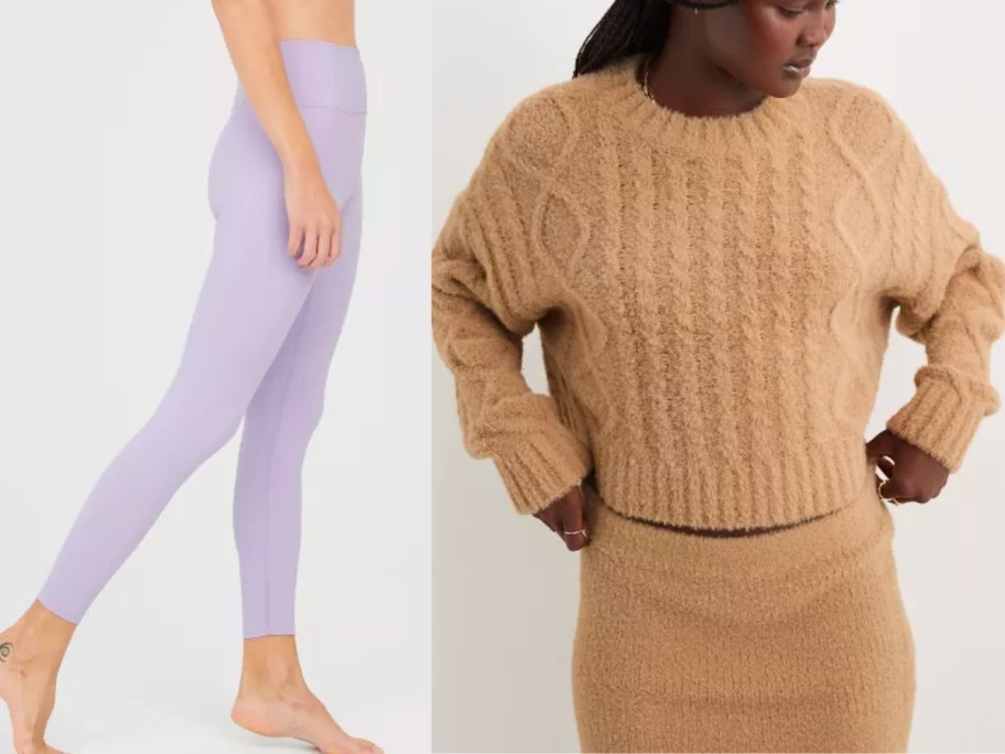 aerie ribbed leggings and cable sweater