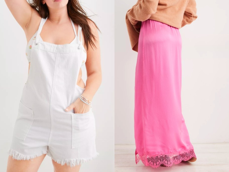 aerie shortalls and satin maxi skirt