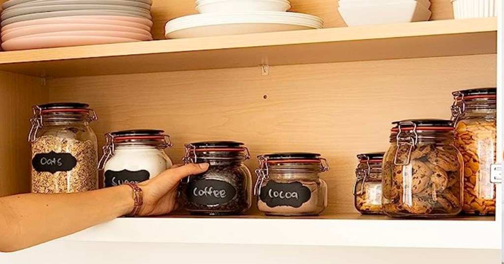 EatNeat 5-Piece Airtight Glass Kitchen Canister with Black Lids