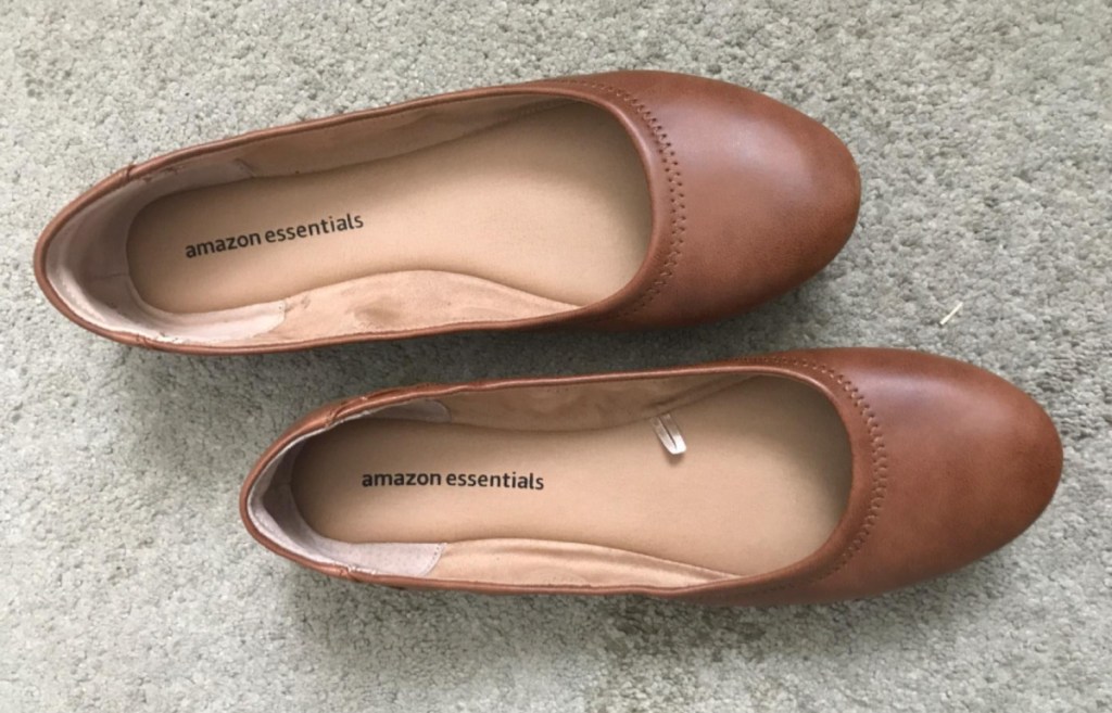 a pair of tan Amazon essentials ballet flats