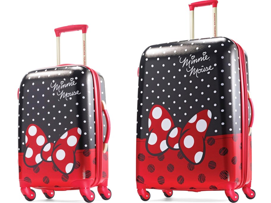 small and large matching minnie mouse luggage pieces