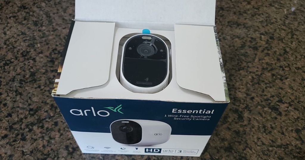 Arlo Essential Wireless Spotlight Camera in the box
