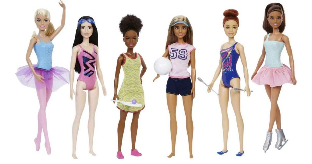 6 Barbies in sports outfits