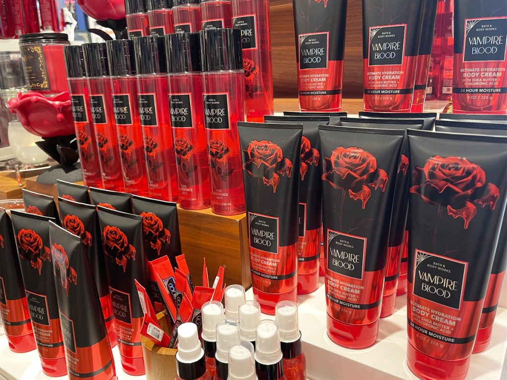 display of Vampire Blood body care items