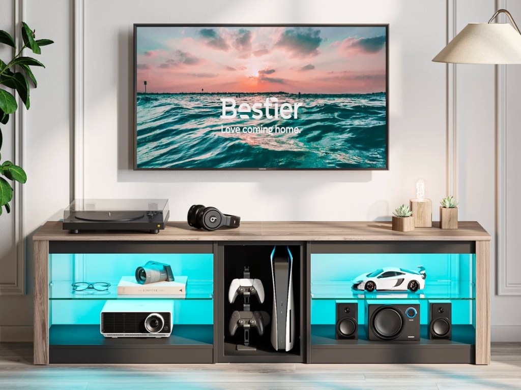 Bestier Gaming TV Stand w/ LED Lights