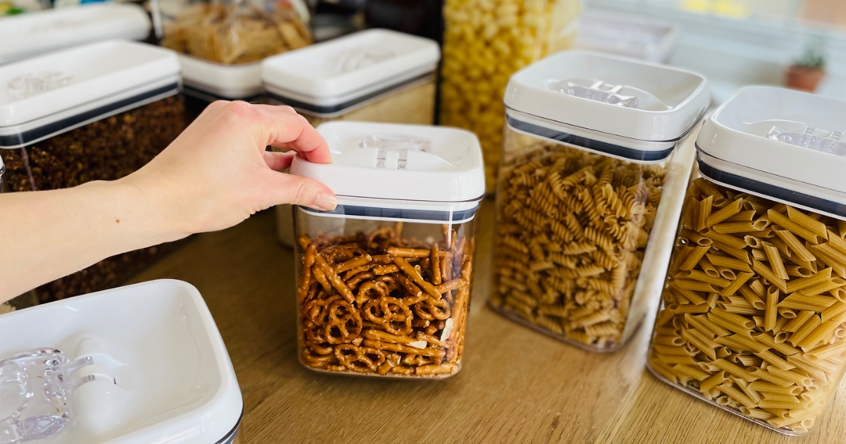 Better Homes & Gardens Square Containers with pretzels and pasta